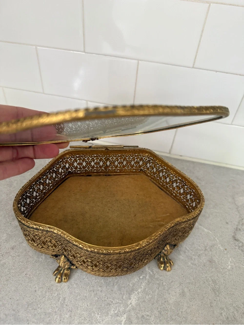Ornate 24kt Gold plated vintage Hollywood Regency ormolu jewelry casket